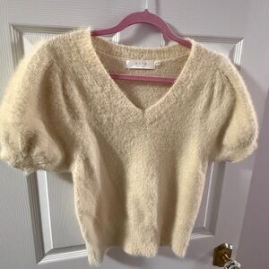 ASTR The Label Cream Puff-Sleeve V-Neck Sweater